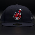 Cleveland Guardians (Indians) Navy Blue Chief Wahoo (Official On-Field Cap) Black Brim 59FIFTY Fitted Hat