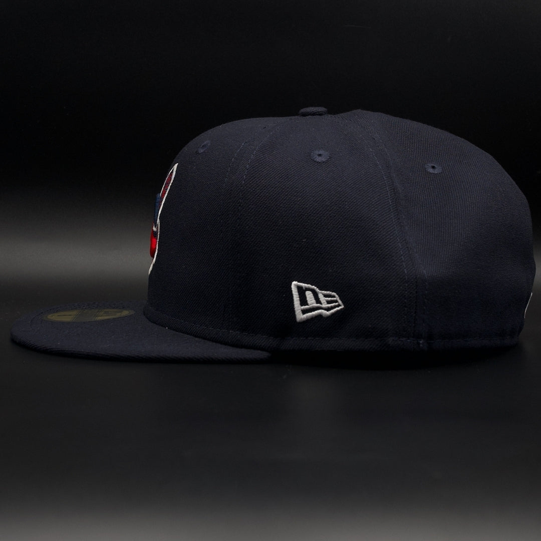 Cleveland Guardians (Indians) Navy Blue Chief Wahoo (Official On-Field Cap) Black Brim 59FIFTY Fitted Hat