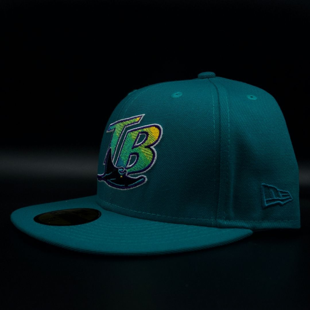Tampa Bay Devil Rays Teal TB Logo 10 Seasons Purple Brim 59FIFTY Fitted Hat