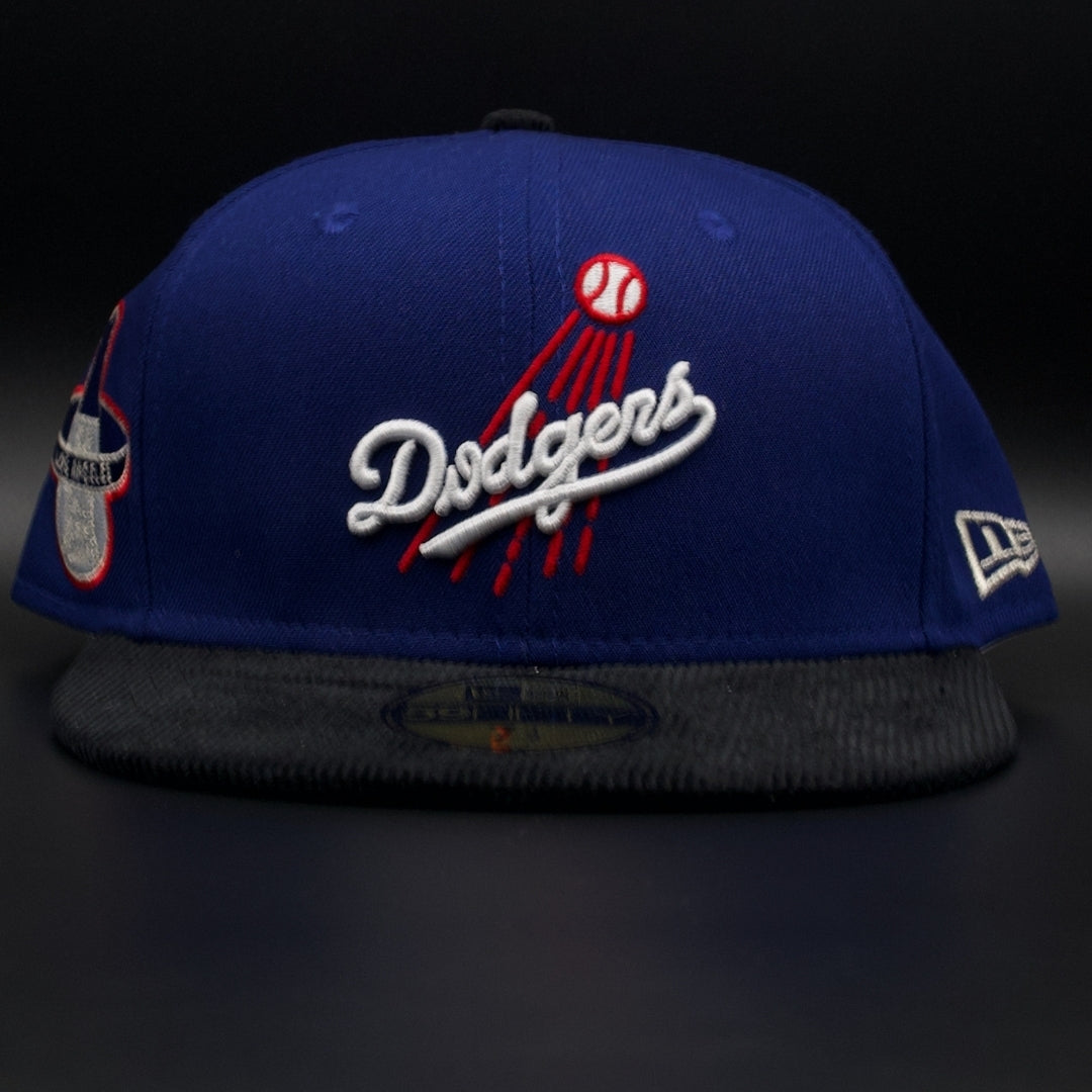 Los Angeles Dodgers Blue and Black Corduroy Dodgers Logo All Star Game Red Brim 59FIFTY Fitted Hat