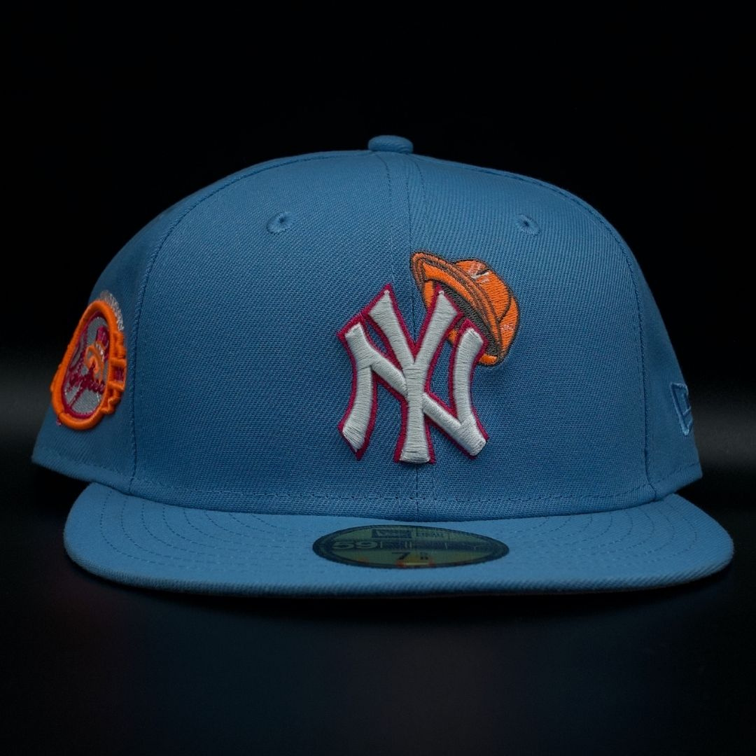 New York Yankees Sky Blue NY Logo 100th Anniversary Pink Brim 59FIFTY Fitted Hat