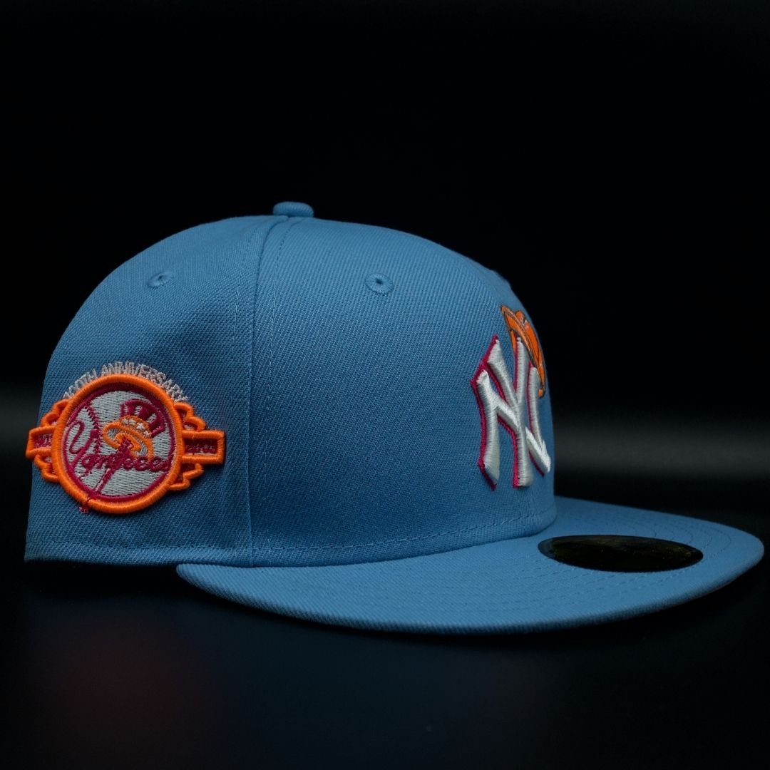 New York Yankees Sky Blue NY Logo 100th Anniversary Pink Brim 59FIFTY Fitted Hat