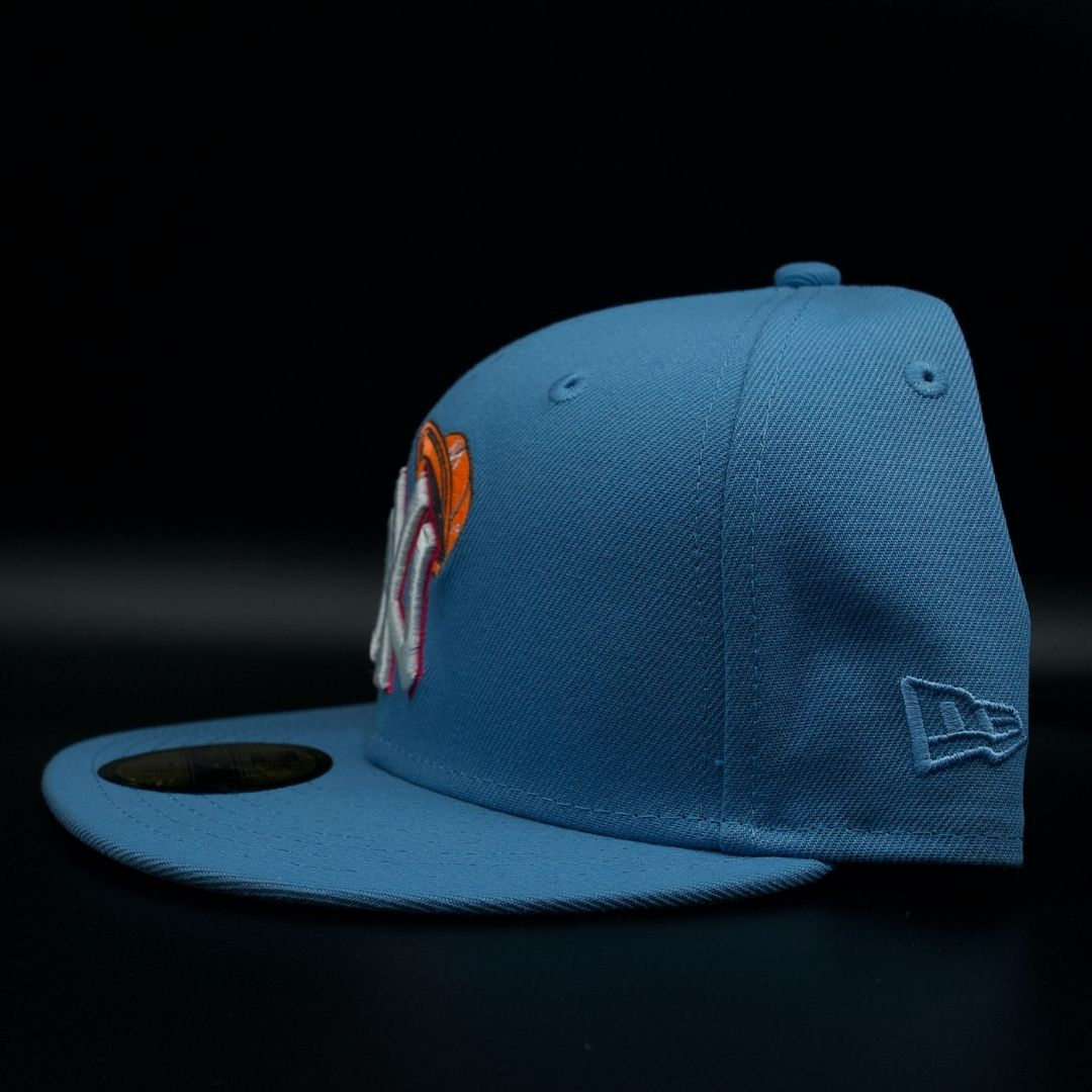 New York Yankees Sky Blue NY Logo 100th Anniversary Pink Brim 59FIFTY Fitted Hat