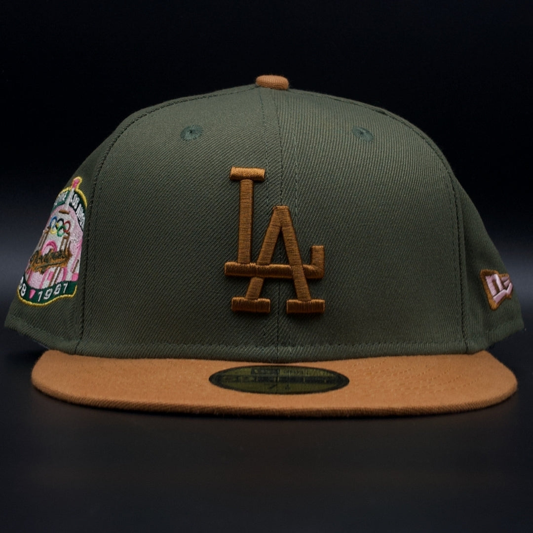 Los Angeles Dodgers Olive and Rust Brown Colosseum Pink Brim 59FIFTY Fitted Hat