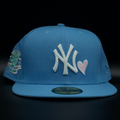 New York Yankees Sky Blue NY Logo 1998 World Series Pink Brim 59FIFTY Fitted Hat