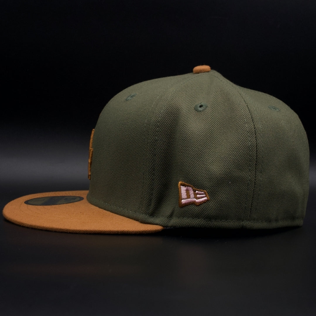 Los Angeles Dodgers Olive and Rust Brown Colosseum Pink Brim 59FIFTY Fitted Hat