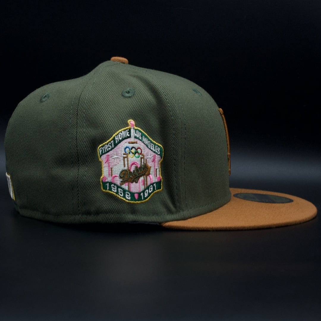 Los Angeles Dodgers Olive and Rust Brown Colosseum Pink Brim 59FIFTY Fitted Hat