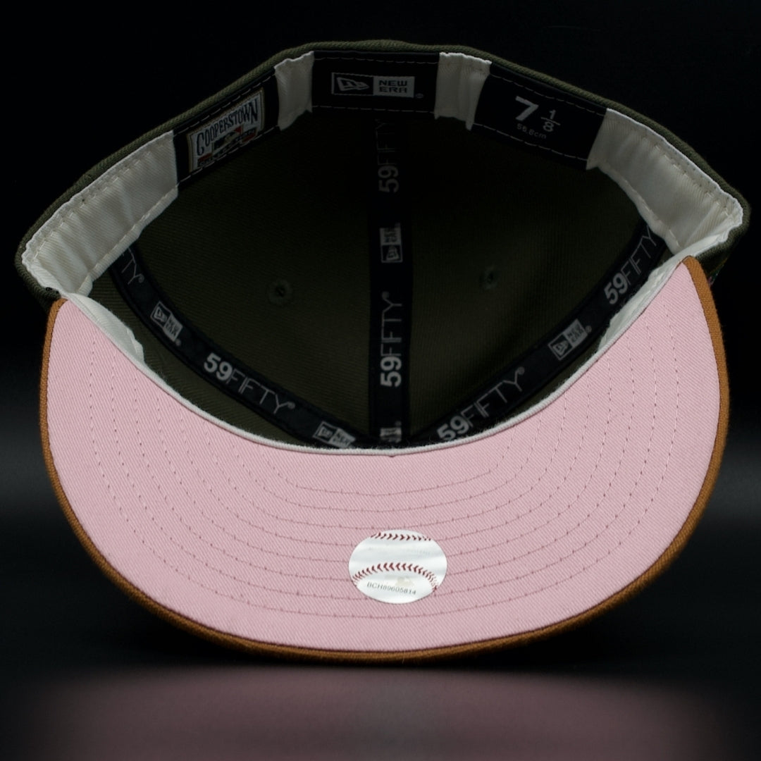 Los Angeles Dodgers Olive and Rust Brown Colosseum Pink Brim 59FIFTY Fitted Hat