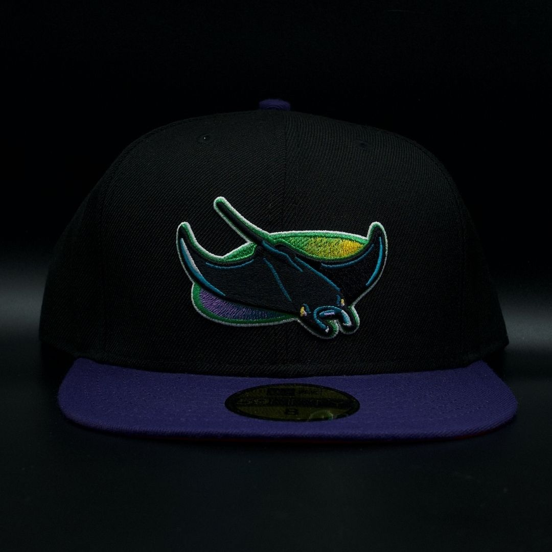 Tampa Bay Devil Rays Black and Purple Ray Logo Red Brim 59FIFTY Fitted Hat