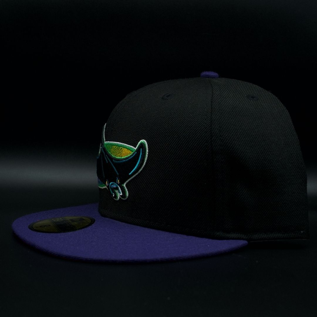 Tampa Bay Devil Rays Black and Purple Ray Logo Red Brim 59FIFTY Fitted Hat