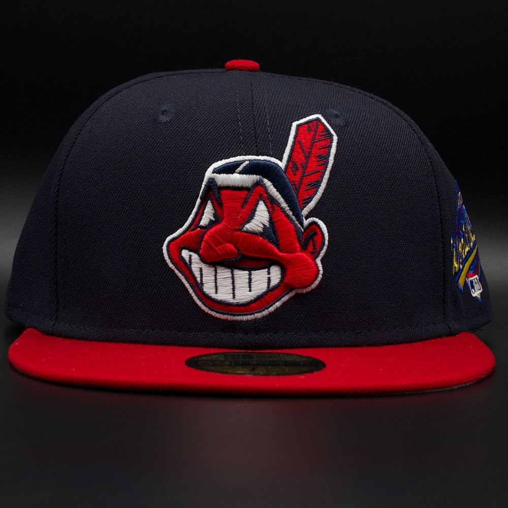 Cleveland Guardians (Indians) Navy and Red Chief Wahoo World Series Grey Brim 59FIFTY Fitted Hat