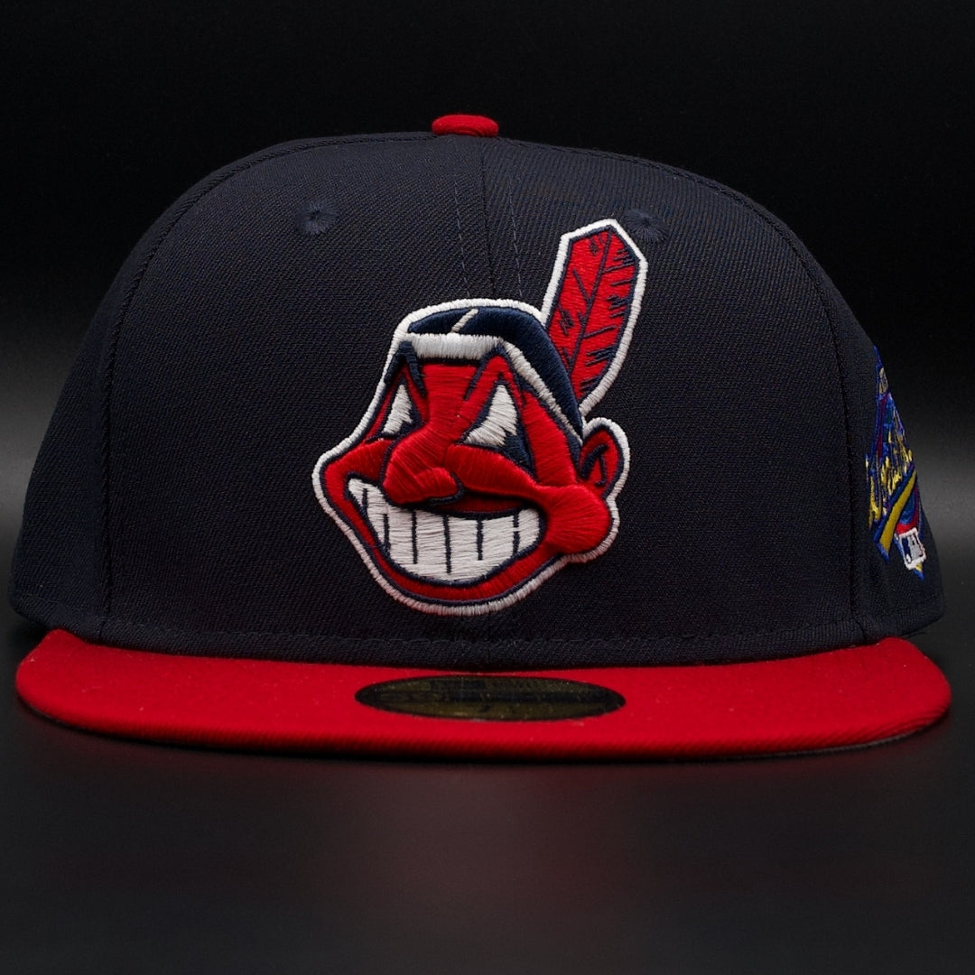 Cleveland Guardians (Indians) Navy and Red Chief Wahoo World Series Grey Brim 59FIFTY Fitted Hat