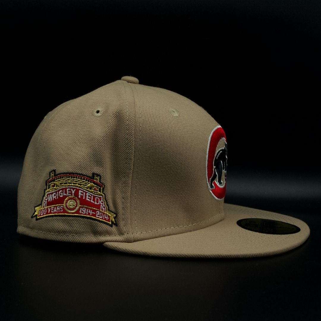 Chicago Cubs Khaki Bear Wrigley Field 100 Years Yellow Brim 59FIFTY Fitted Hat