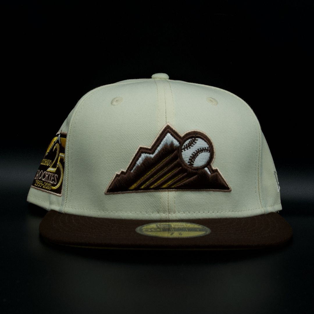 Colorado Rockies Cream and Brown Mtn 25th Anniv Yellow Brim 59FIFTY Fitted Hat