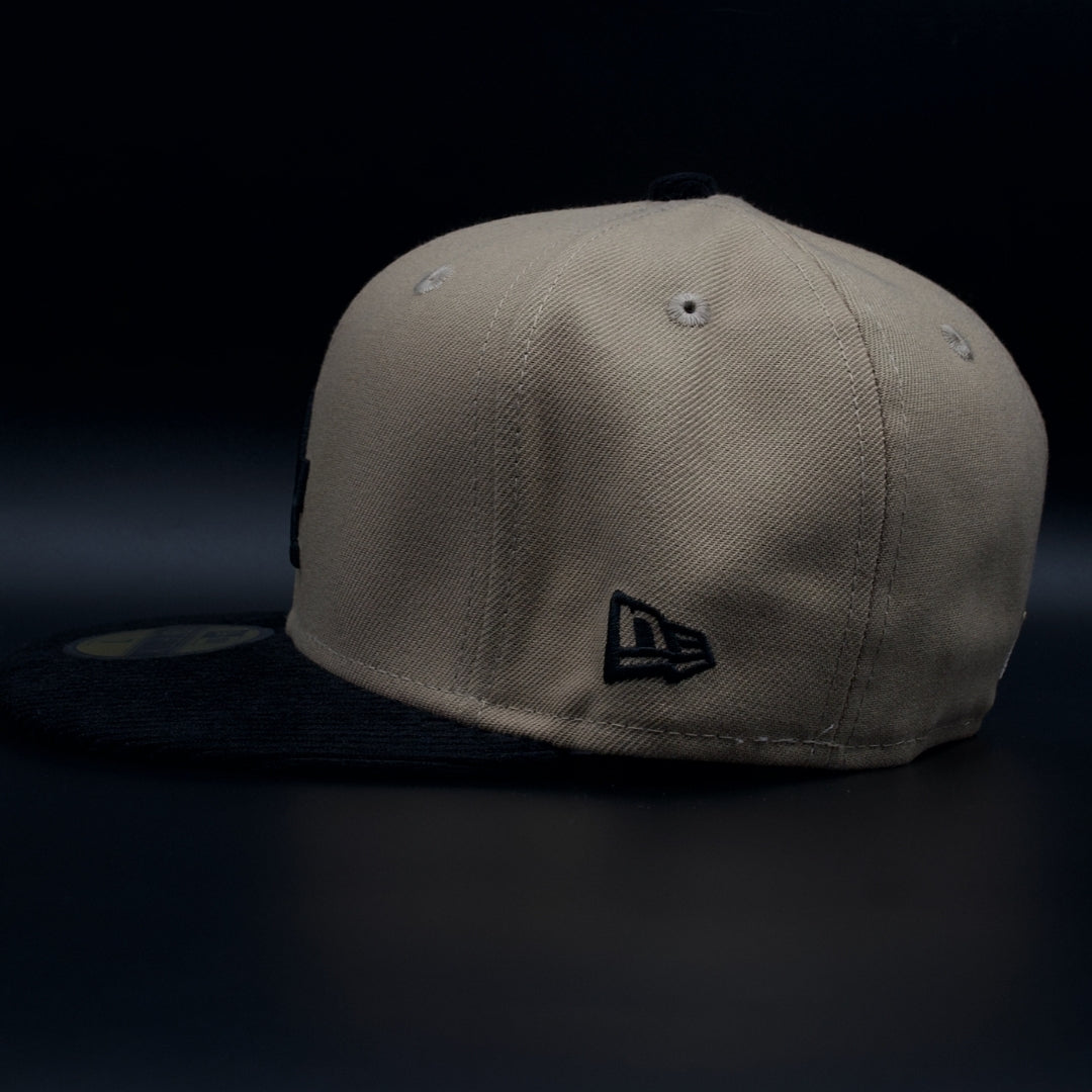 Los Angeles Dodgers Tan Brown and Black Corduroy Colosseum Pink Brim 59FIFTY Fitted Hat