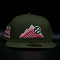 Colorado Rockies Olive Mountain 25th Anniversary Pink Brim 59FIFTY Fitted Hat