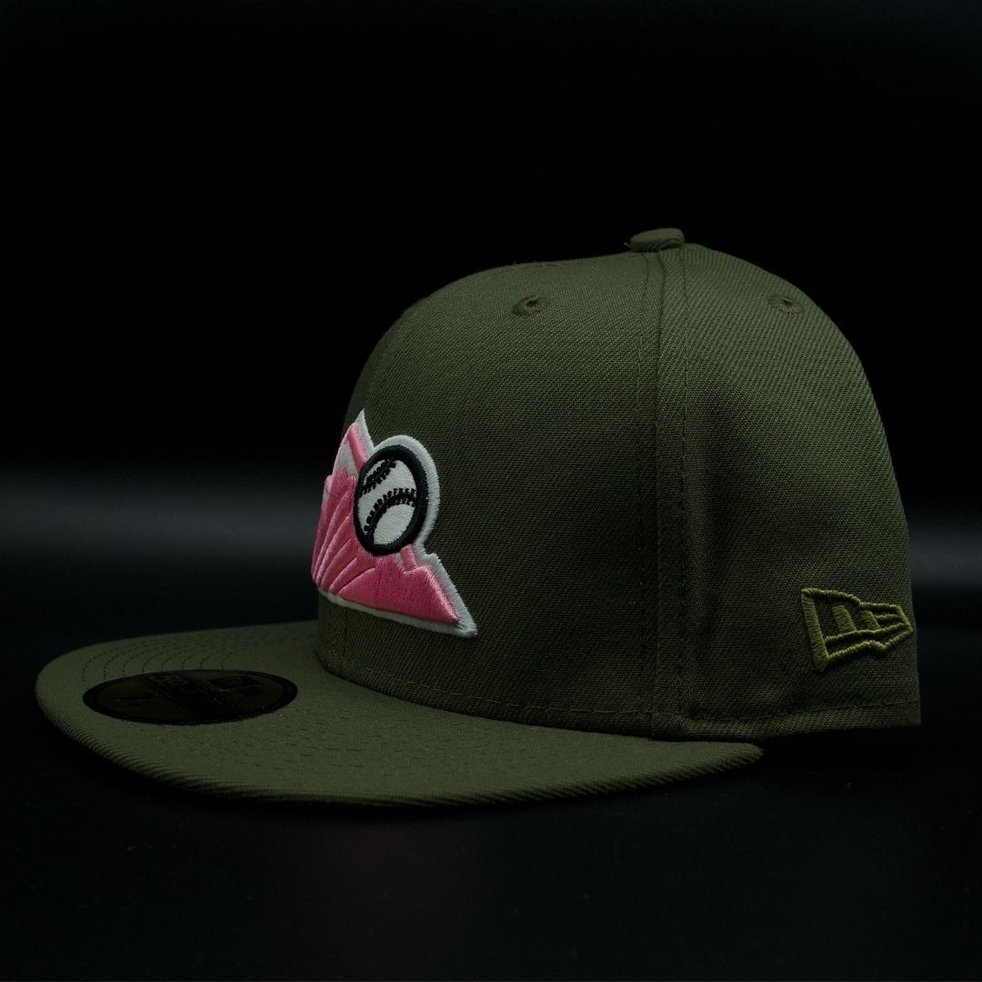 Colorado Rockies Olive Mountain 25th Anniversary Pink Brim 59FIFTY Fitted Hat