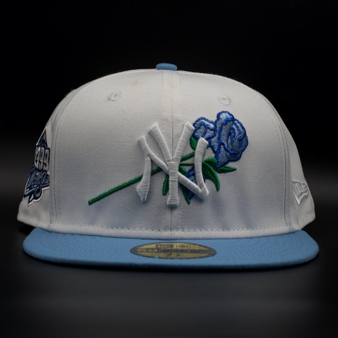 New York Yankees White and Sky Blue Rose World Series Grey Brim 59FIFTY Fitted Hat