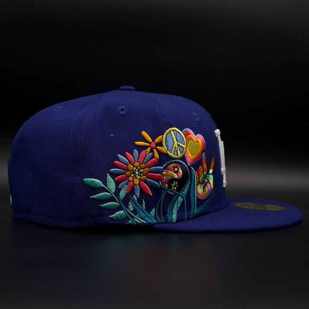 Los Angeles Dodgers Dark Blue Peace and Love Blue Brim 59FIFTY Fitted Hat