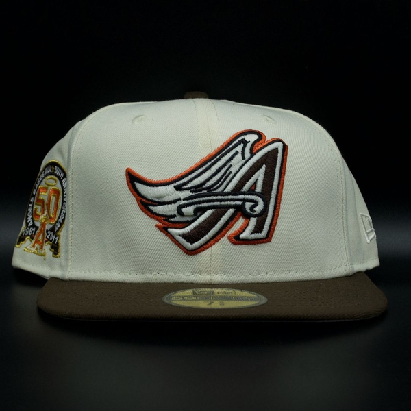 Anaheim Angels Cream & Brown Winged A 50th Anniversary [Visor] Brim 59FIFTY Fitted Hat