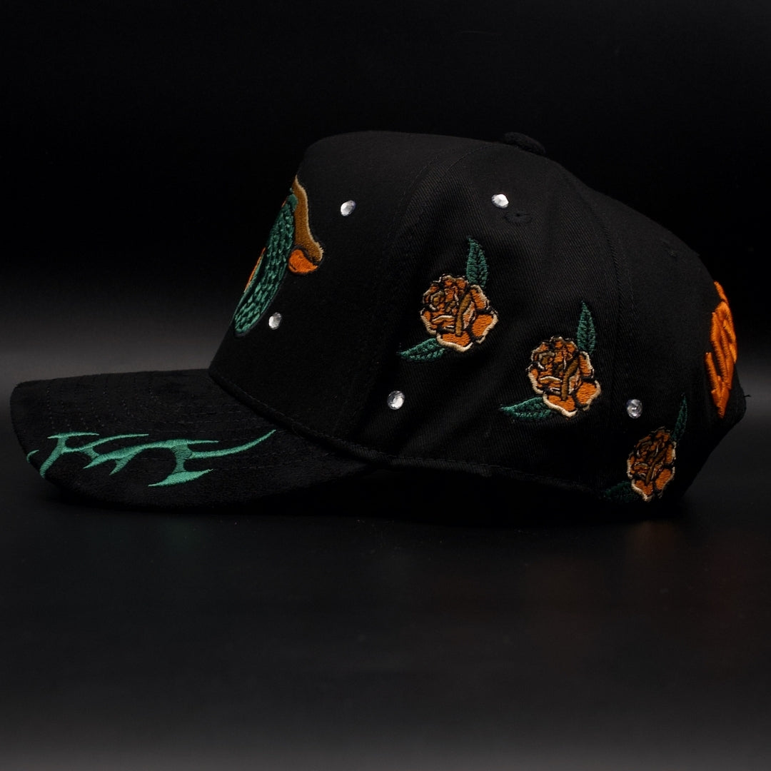 Hat Zun Black And Green Panther Los Angeles Flames Green Brim SnapBack Hat