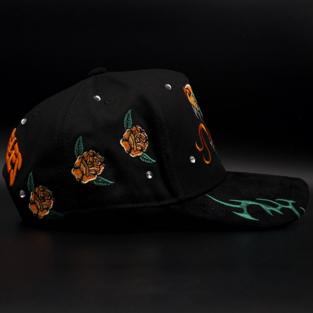 Hat Zun Black And Green Panther Los Angeles Flames Green Brim SnapBack Hat