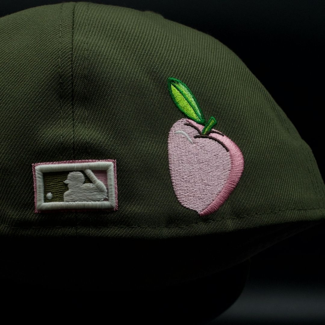 Chicago Cubs Olive Green Crawling Bear Logo Pink Brim 59FIFTY Fitted Hat