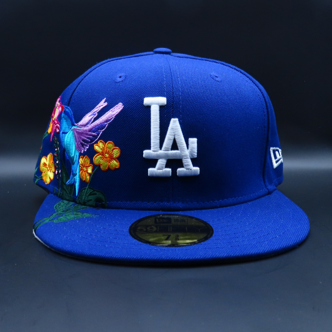 Los Angeles Dodgers Blue Hummingbird Design Grey Brim 59FIFTY Fitted Hat
