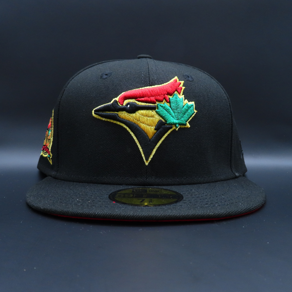 Toronto Blue Jays Black Gold Outline Logo 40th Season Side Patch Red Brim 59FIFTY Fitted Hat