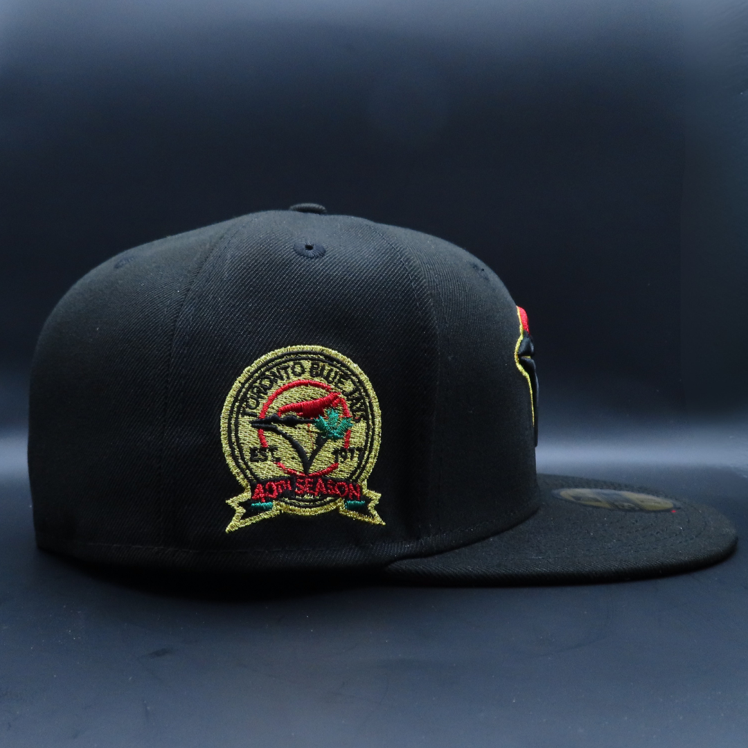 Toronto Blue Jays Black Gold Outline Logo 40th Season Side Patch Red Brim 59FIFTY Fitted Hat
