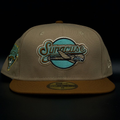 Syracuse SkyChiefs Camel and Brown Script Logo Teal Brim 59FIFTY Fitted Hat