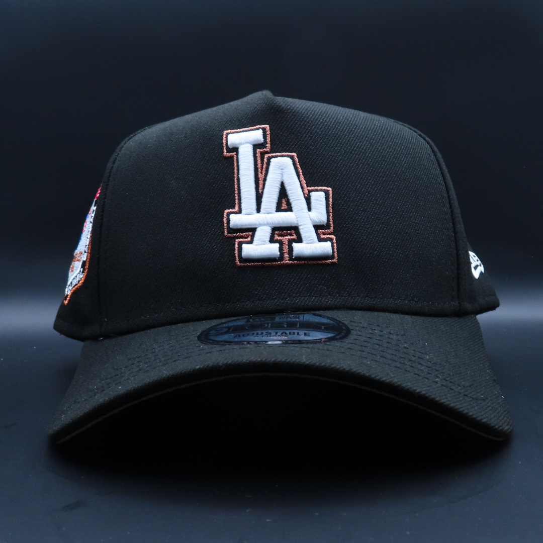 Los Angeles Dodgers Black White Logo 1984 Olympic Side Patch Grey Brim 9FORTY SnapBack Hat