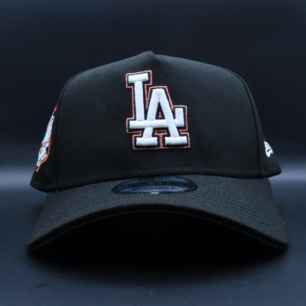 Los Angeles Dodgers Black White Logo 1984 Olympic Side Patch Grey Brim 9FORTY SnapBack Hat