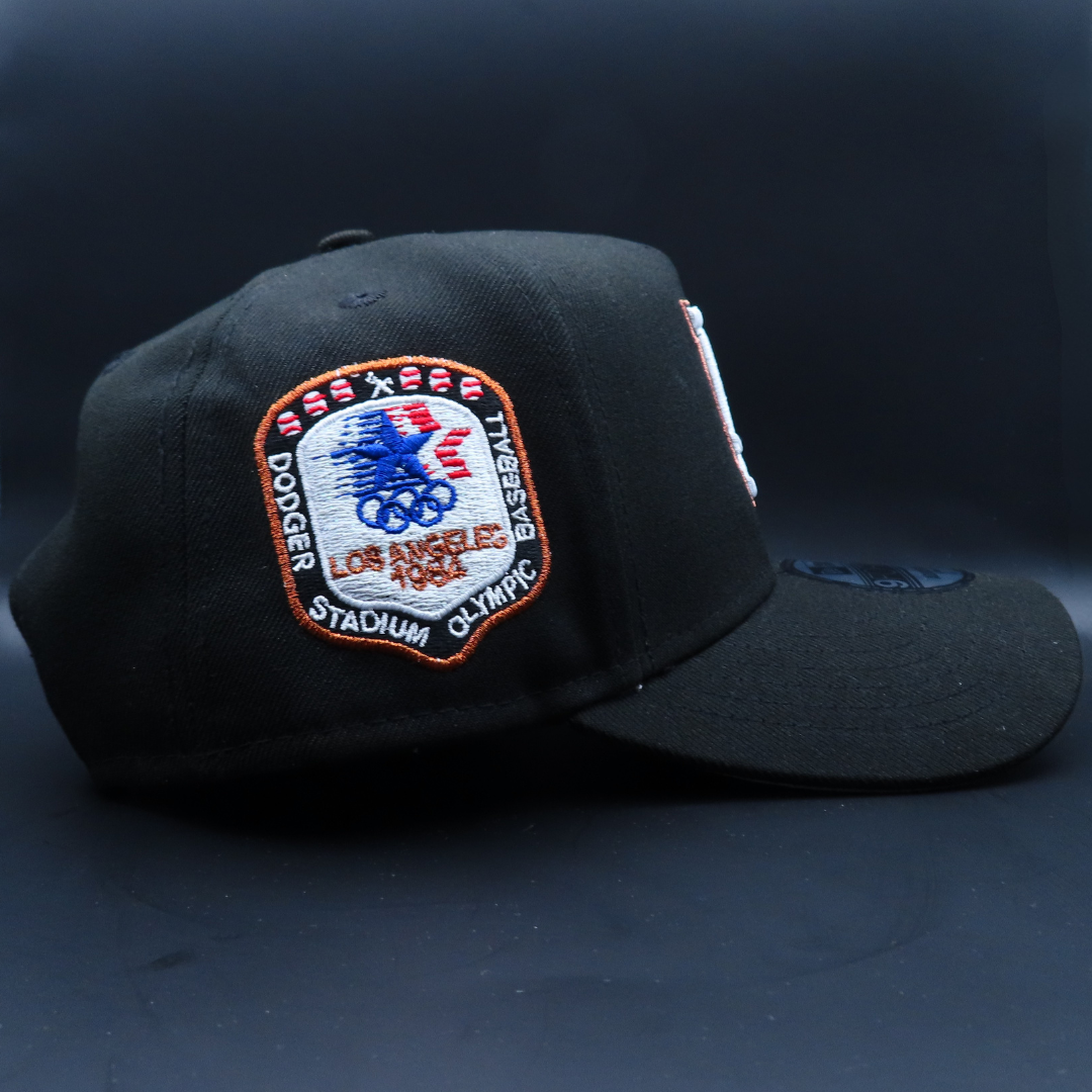 Los Angeles Dodgers Black White Logo 1984 Olympic Side Patch Grey Brim 9FORTY SnapBack Hat
