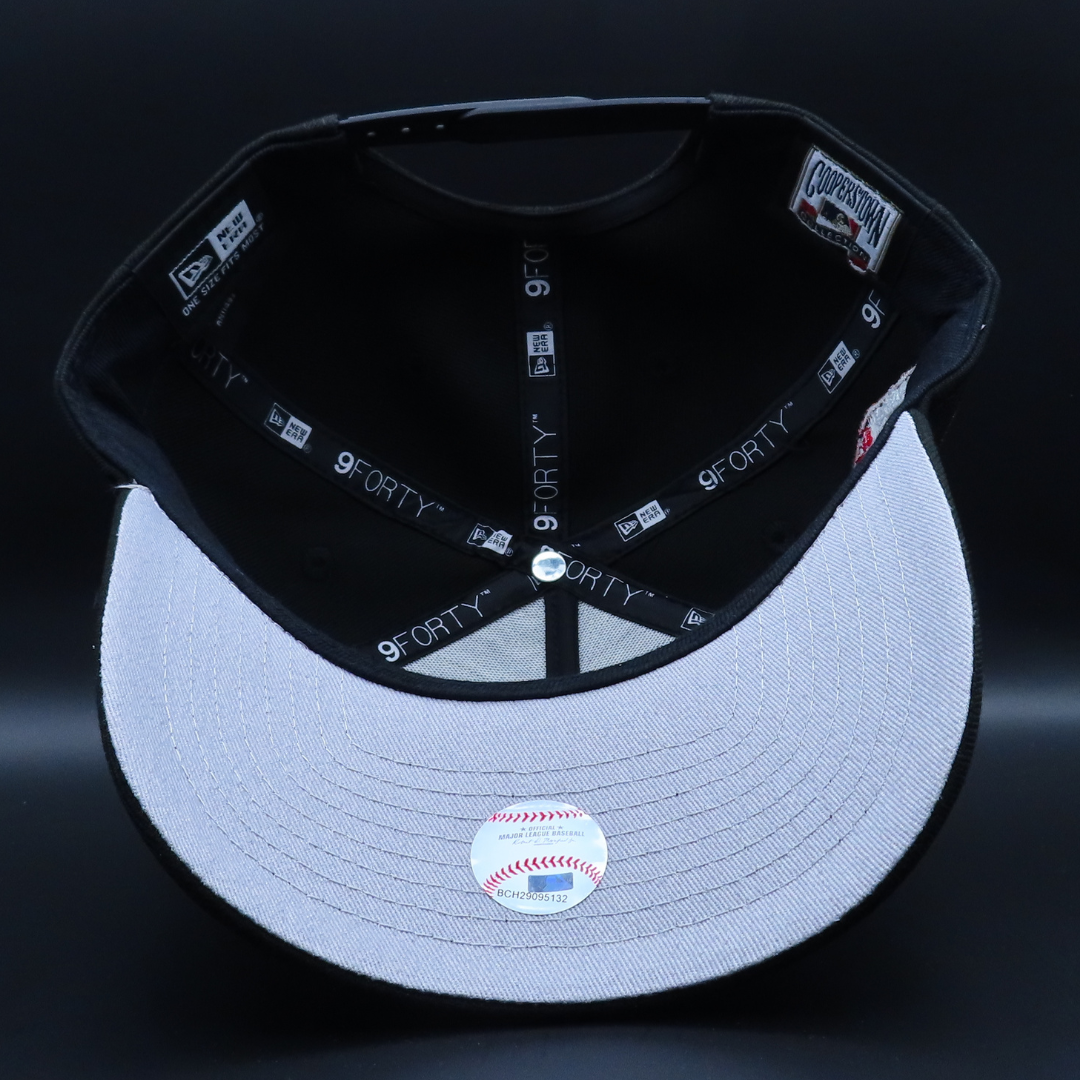 Los Angeles Dodgers Black White Logo 1984 Olympic Side Patch Grey Brim 9FORTY SnapBack Hat