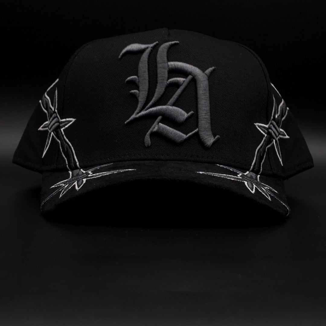 Hat Zun Black And Grey Barbed Wire LA Black Brim SnapBack Hat