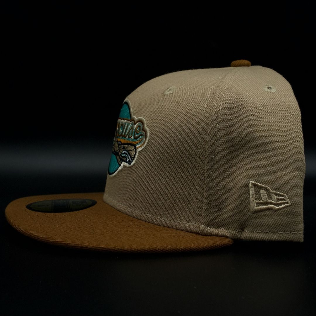 Syracuse SkyChiefs Camel and Brown Script Logo Teal Brim 59FIFTY Fitted Hat