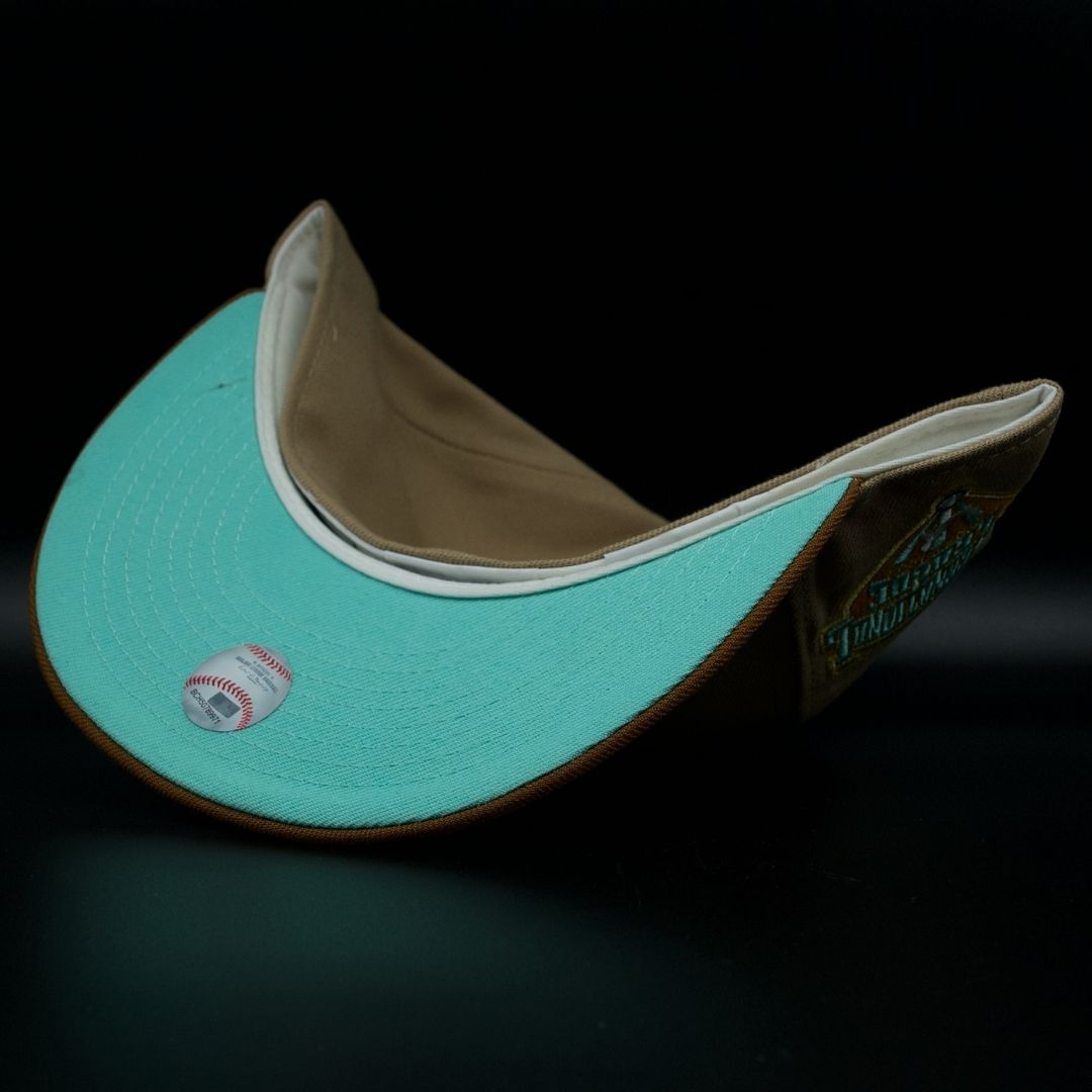 Syracuse SkyChiefs Camel and Brown Script Logo Teal Brim 59FIFTY Fitted Hat