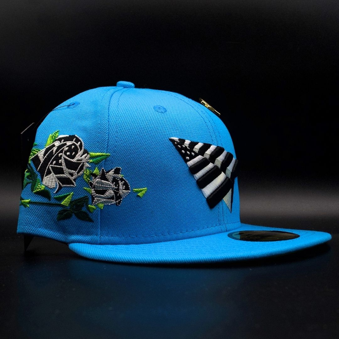 Paper Planes Blue Fanatic Paper Plane Logo With Roses Green Brim 59FIFTY Fitted Hat