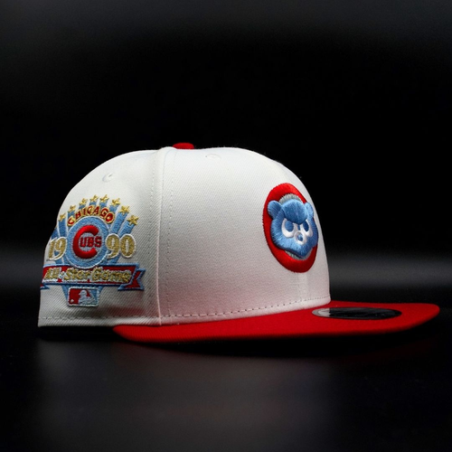 Chicago Cubs White and Red Bear Face Logo 1990 All Star Game Grey Brim 9FIFTY Snapback Hat