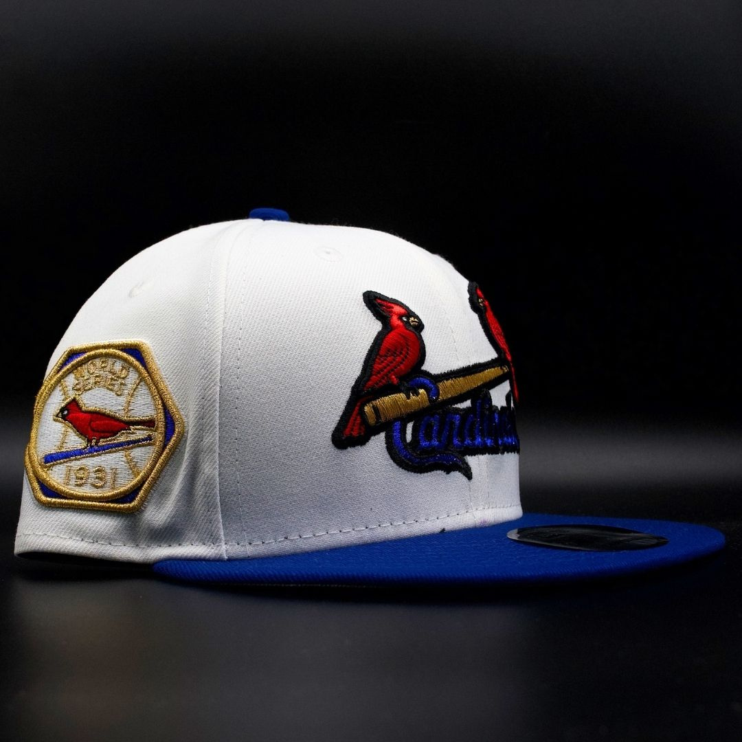 St. Louis Cardinals White and Blue Birds on Bat Logo 1931 World Series Grey Brim 9FIFTY Snapback Hat
