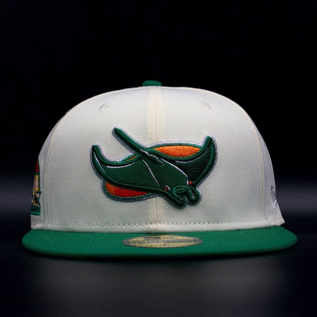 Tampa Bay Devil Rays Chrome White and Green Devil Rays Logo Tropicana Field Grey Brim 59FIFTY Fitted Hat
