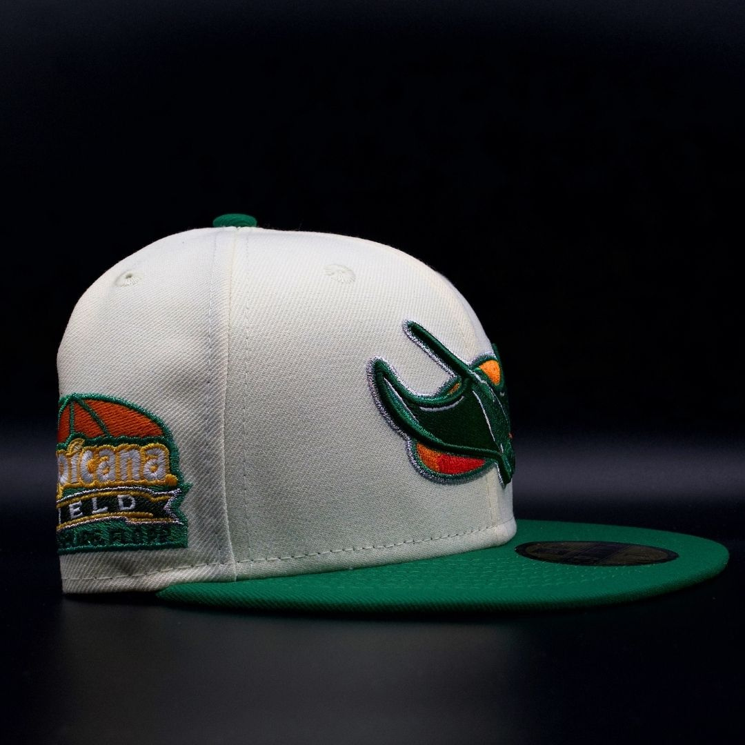 Tampa Bay Devil Rays Chrome White and Green Devil Rays Logo Tropicana Field Grey Brim 59FIFTY Fitted Hat