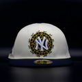 New York Yankees Chrome White and Navy Compass NY Logo 75th Anniversary Grey Brim 59FIFTY Fitted Hat