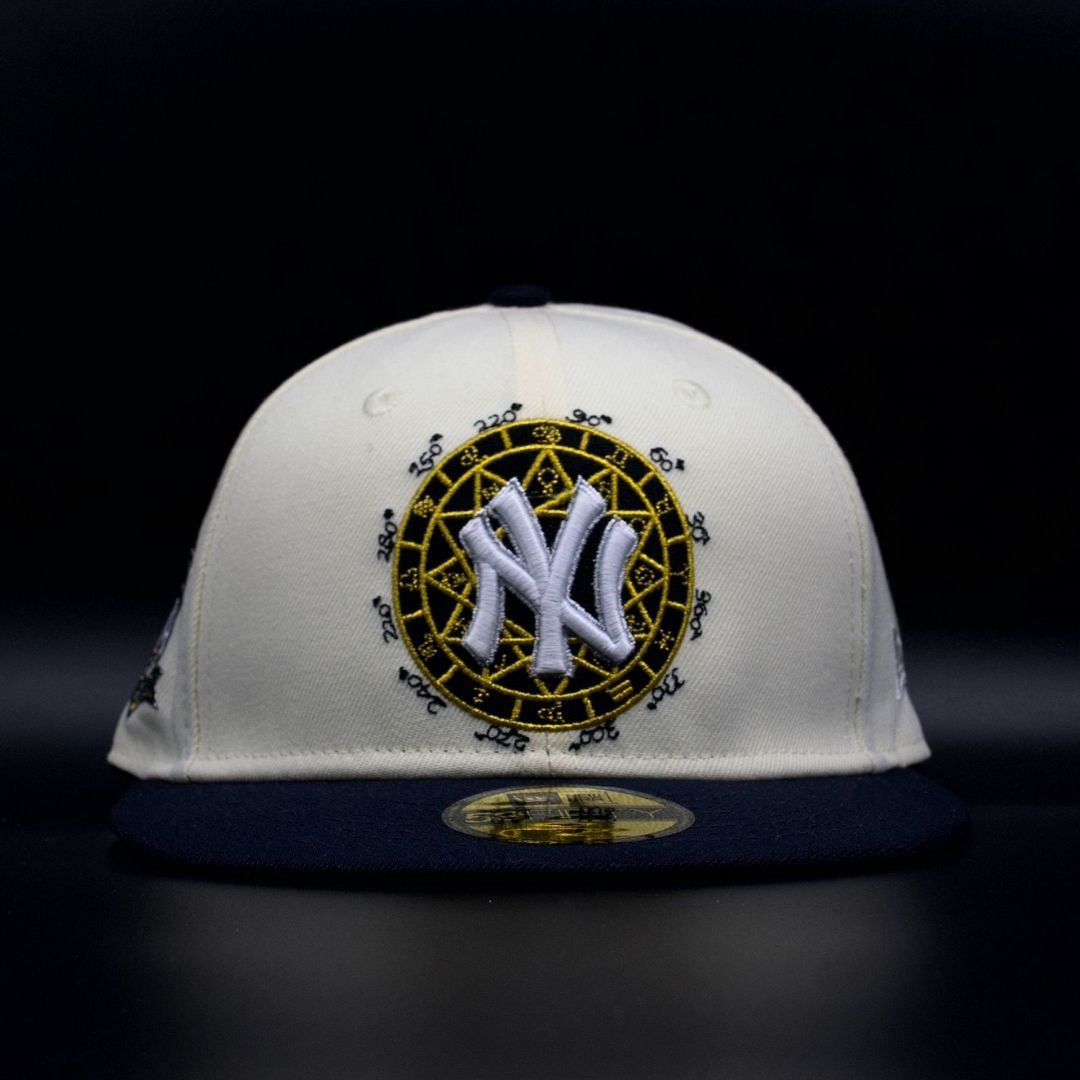 New York Yankees Chrome White and Navy Compass NY Logo 75th Anniversary Grey Brim 59FIFTY Fitted Hat