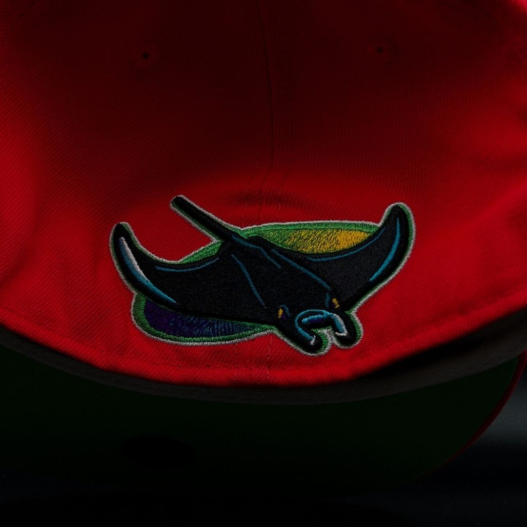 Tampa Bay Devil Rays Red TB Devil Ray Logo Lime Green Brim 59FIFTY Fitted Hat