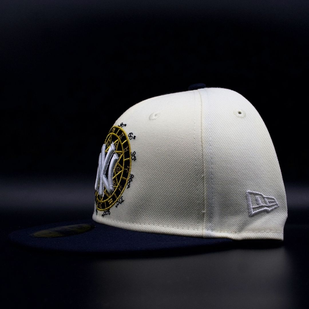 New York Yankees Chrome White and Navy Compass NY Logo 75th Anniversary Grey Brim 59FIFTY Fitted Hat