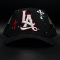 Hat Zun Black LA Cross Rhinestone Black Brim SnapBack Hat