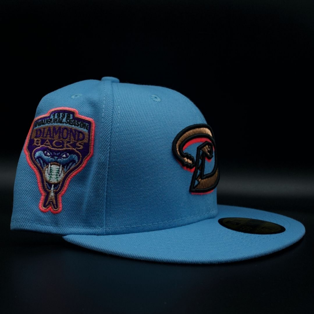 Arizona Diamondbacks Blue D Logo 1998 Inaugural Season Pink Brim 59FIFTY Fitted