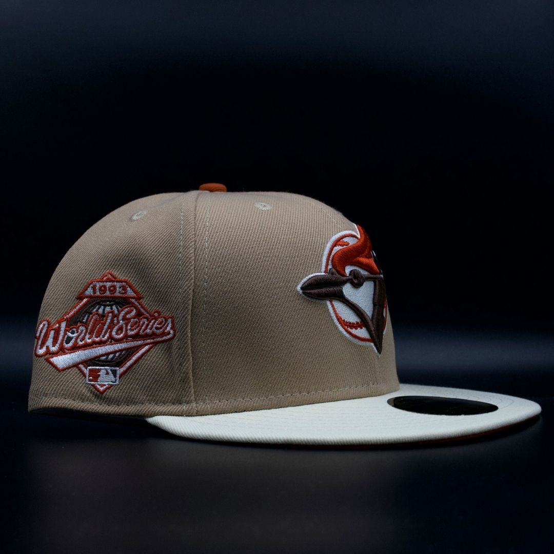 Toronto Blue Jays Camel and White Retro Bird Logo 1993 World Series Orange Brim 59FIFTY Fitted Hat